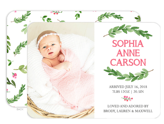 Pink Bud Photo Birth Announcements